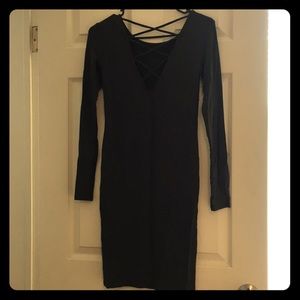 F21 shoe-laced Bodycon Dark Olive Dress Small